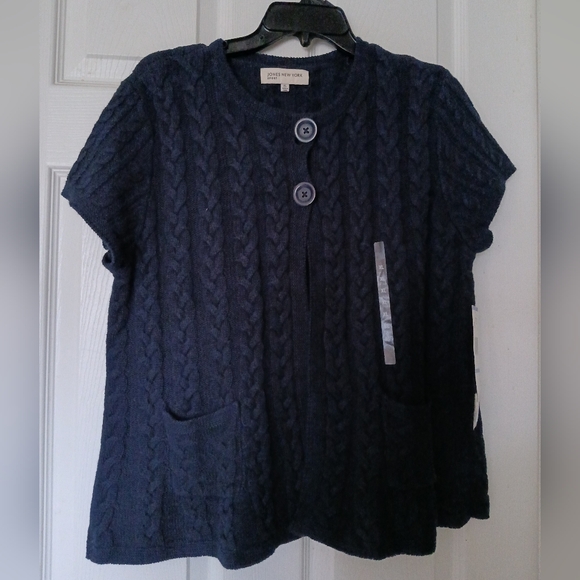 NWT Jones New York Navy Cable Knit Cardigan Size XL - Picture 3 of 8